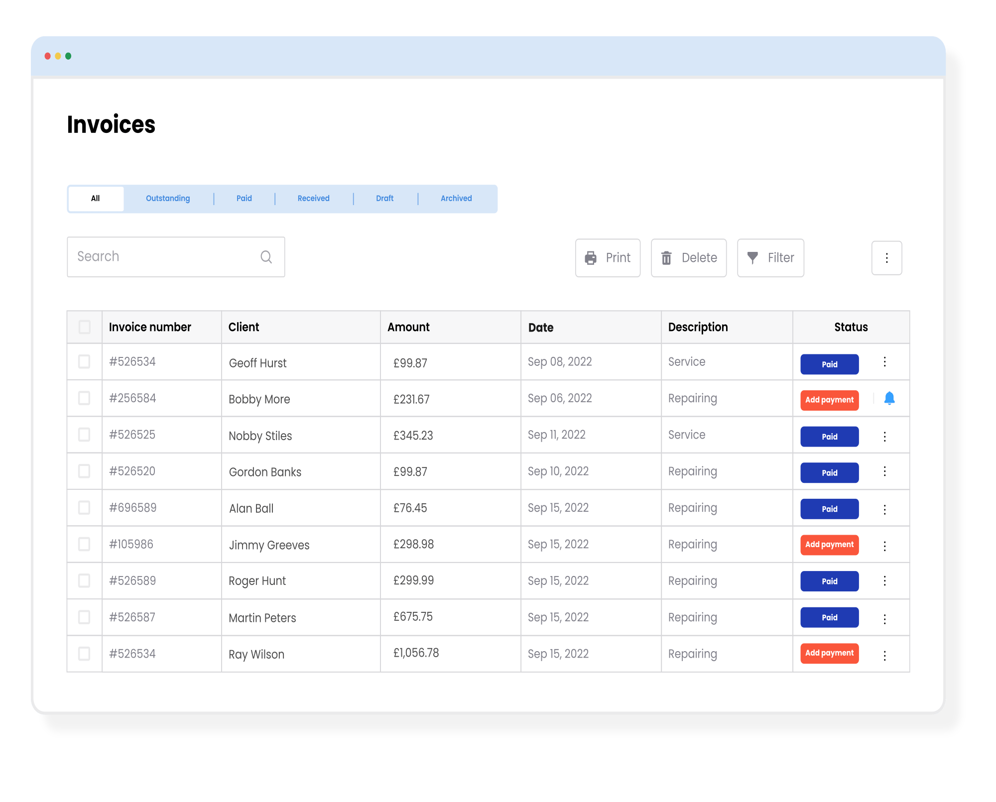 Job Management Unpaid Invoice