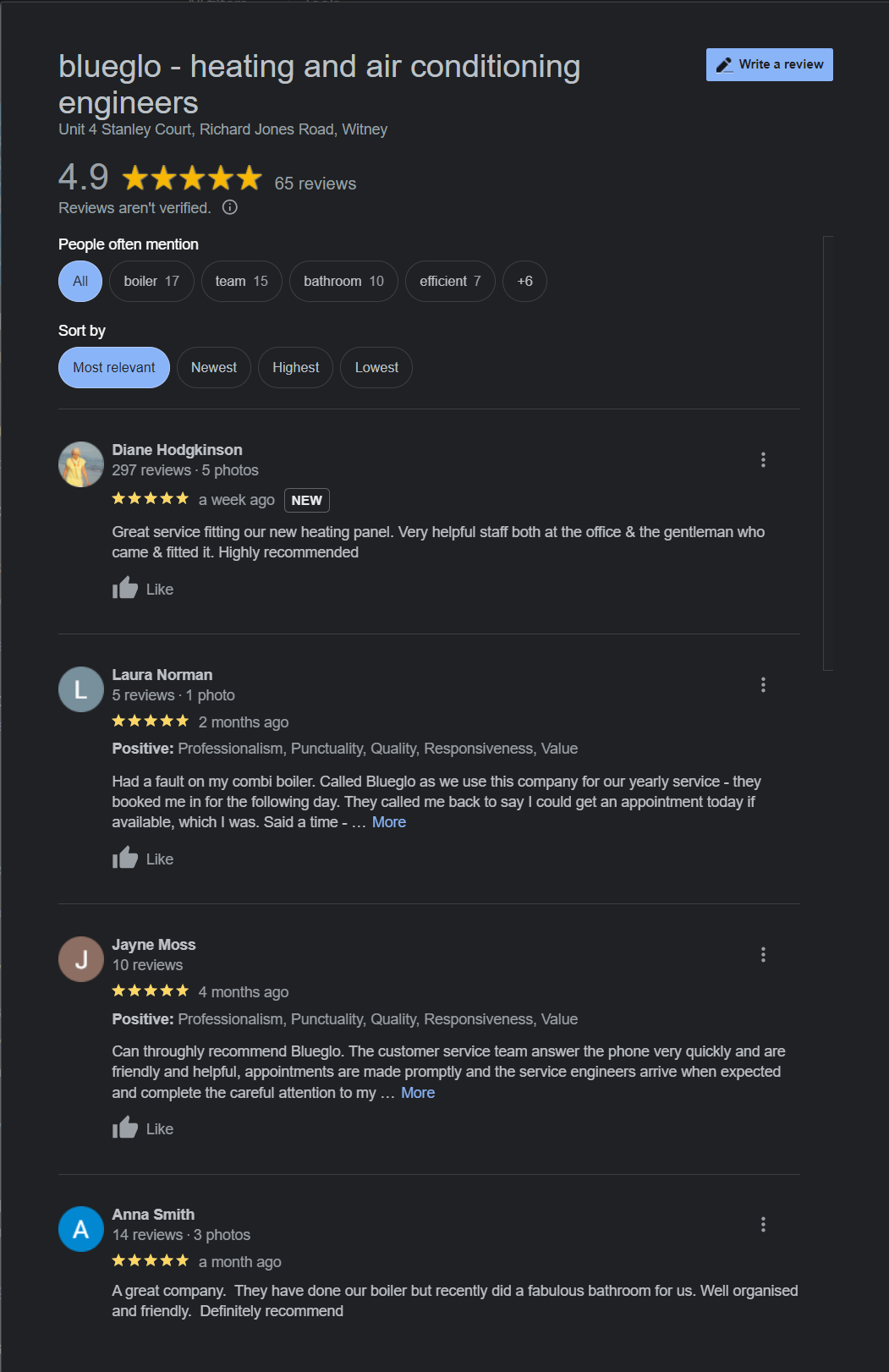 Google Reviews Example Example of Google reviews