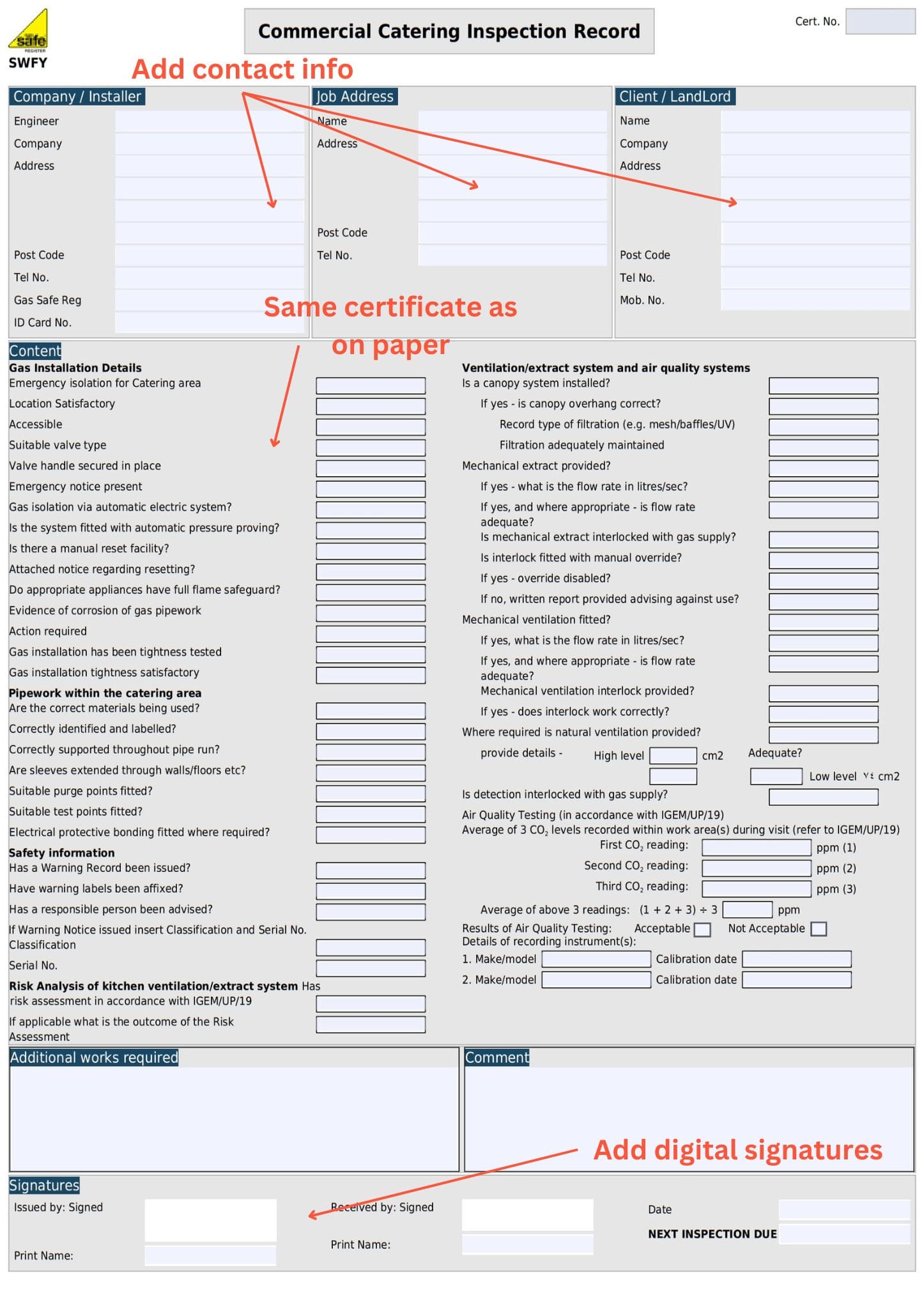 Commercial Catering Inspection Record Instructions-min How to fill out the template