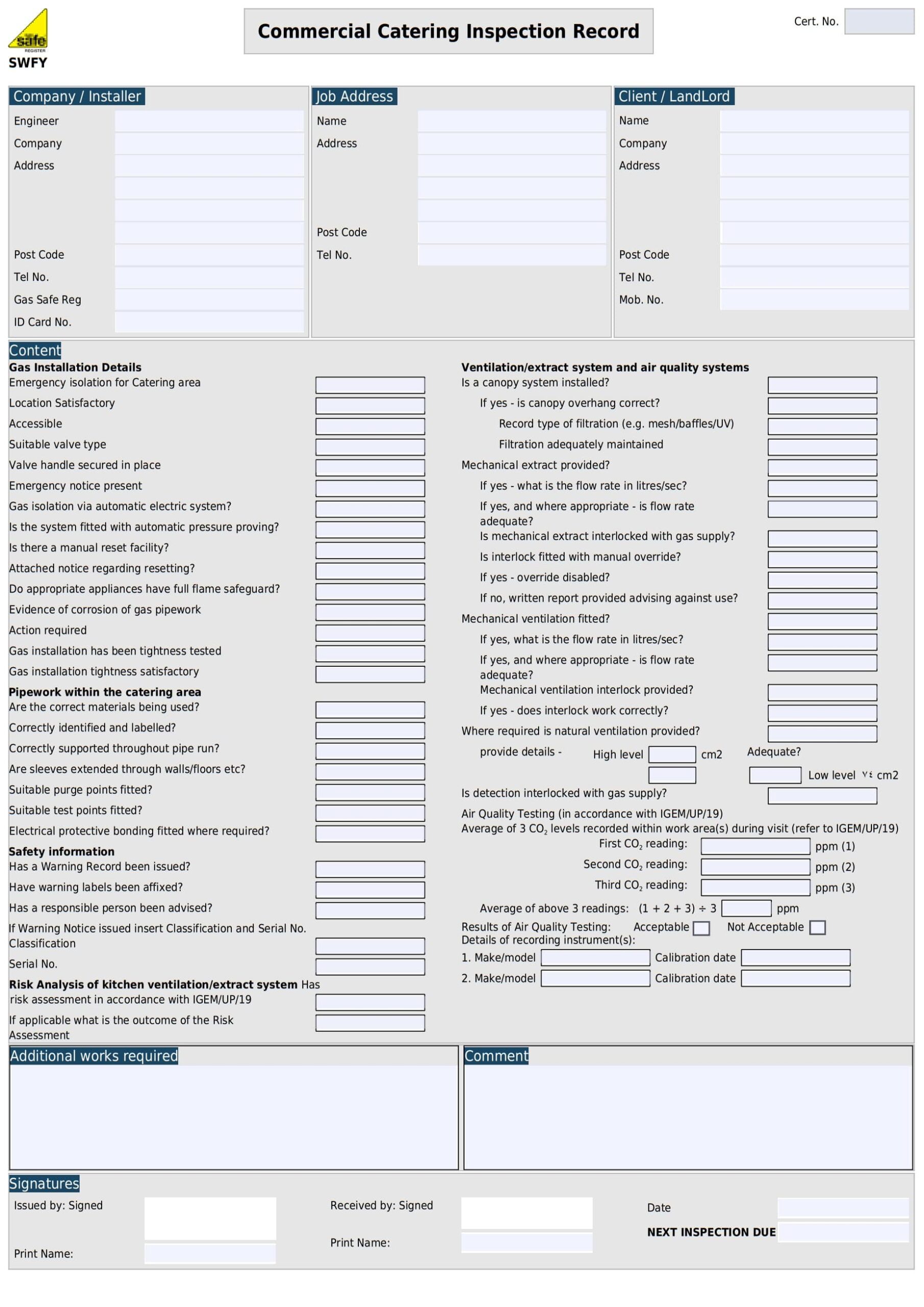 Commercial Catering Inspection Record-min Sample image of the legionella risk assessment template