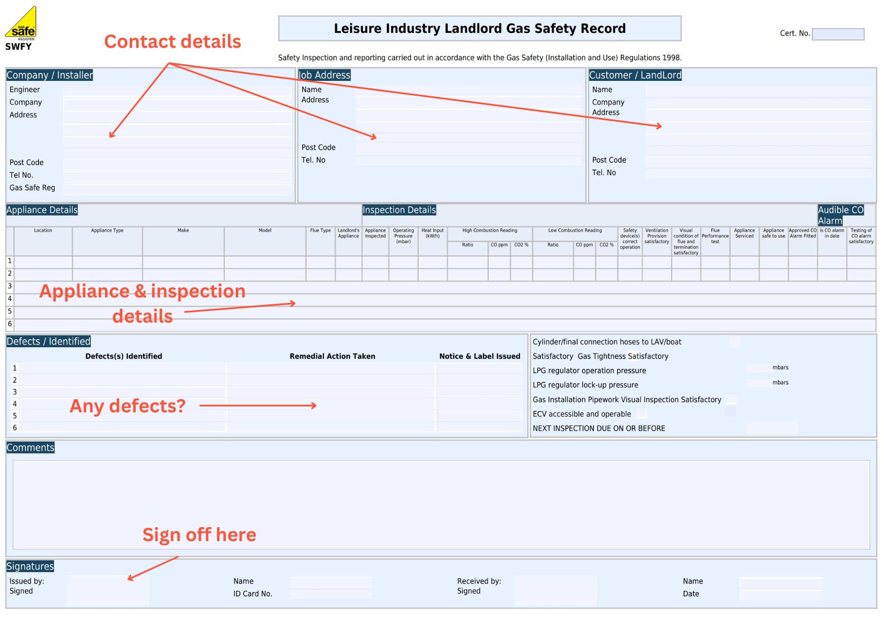 Leisure Industry Landlord Gas Safety Record Instructions-min How to fill out this template