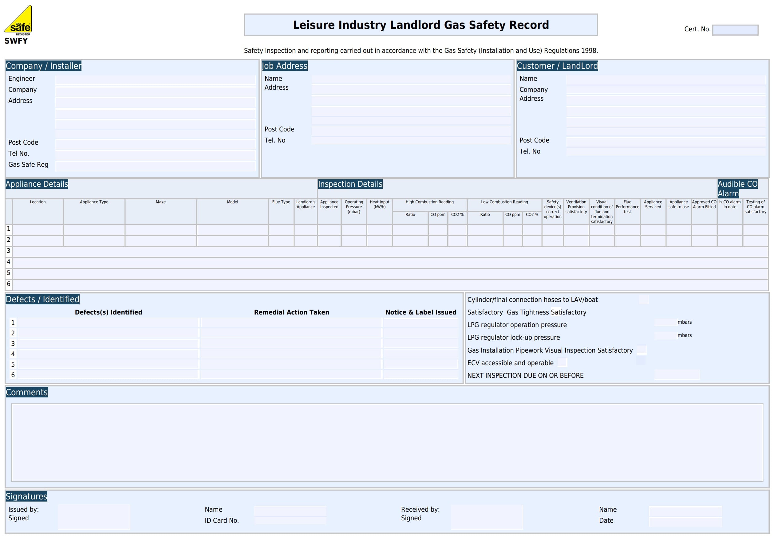 Leisure Industry Landlord Gas Safety Record-min Sample image of the legionella risk assessment template