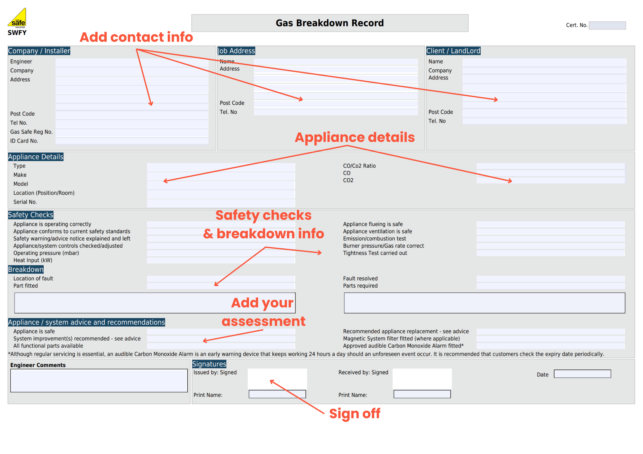 Gas breakdown record instructions Instructions for using the MEIWC