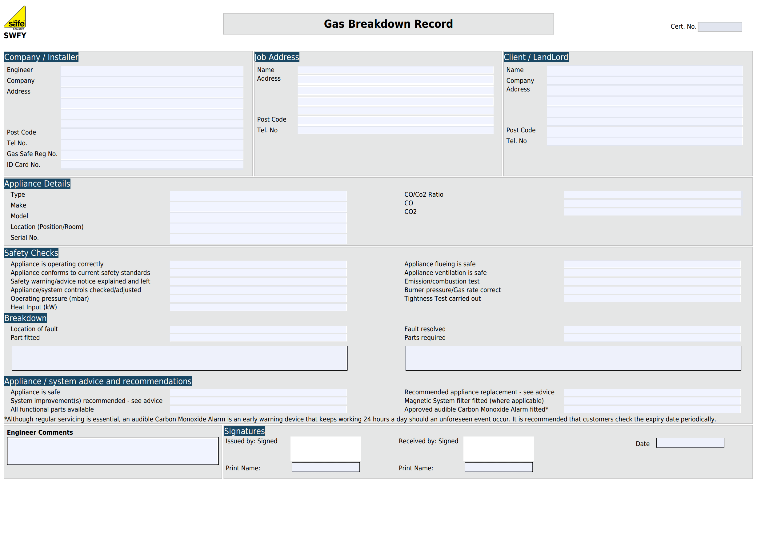 Gas breakdown record-min Sample image of the legionella risk assessment template