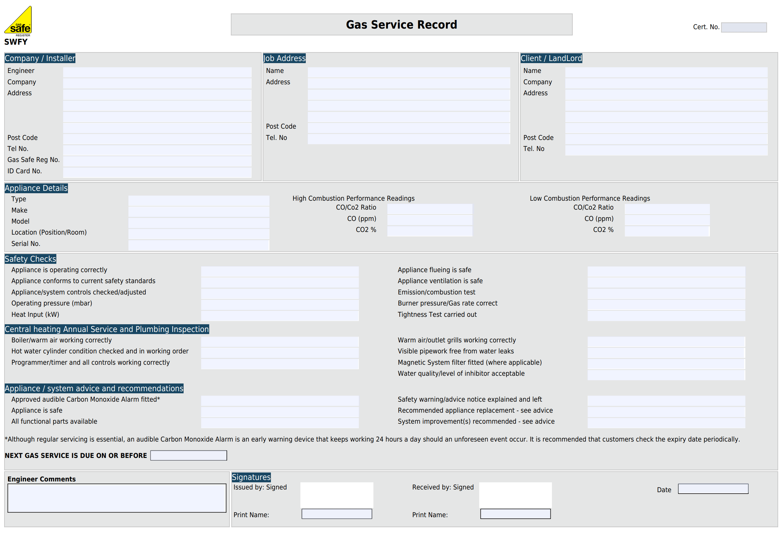 Gas service record-min Sample image of the legionella risk assessment template