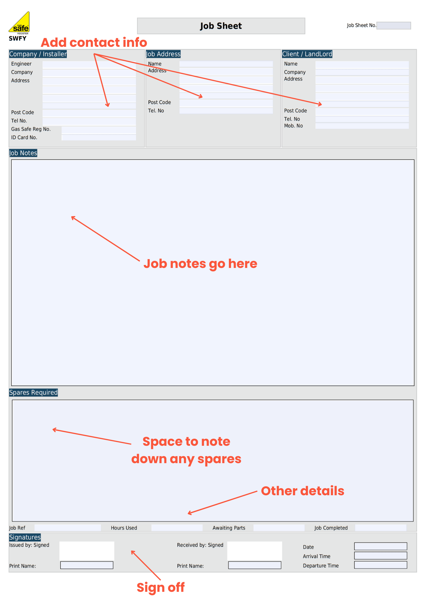 Job sheet instructions How to use our PDF job sheet template